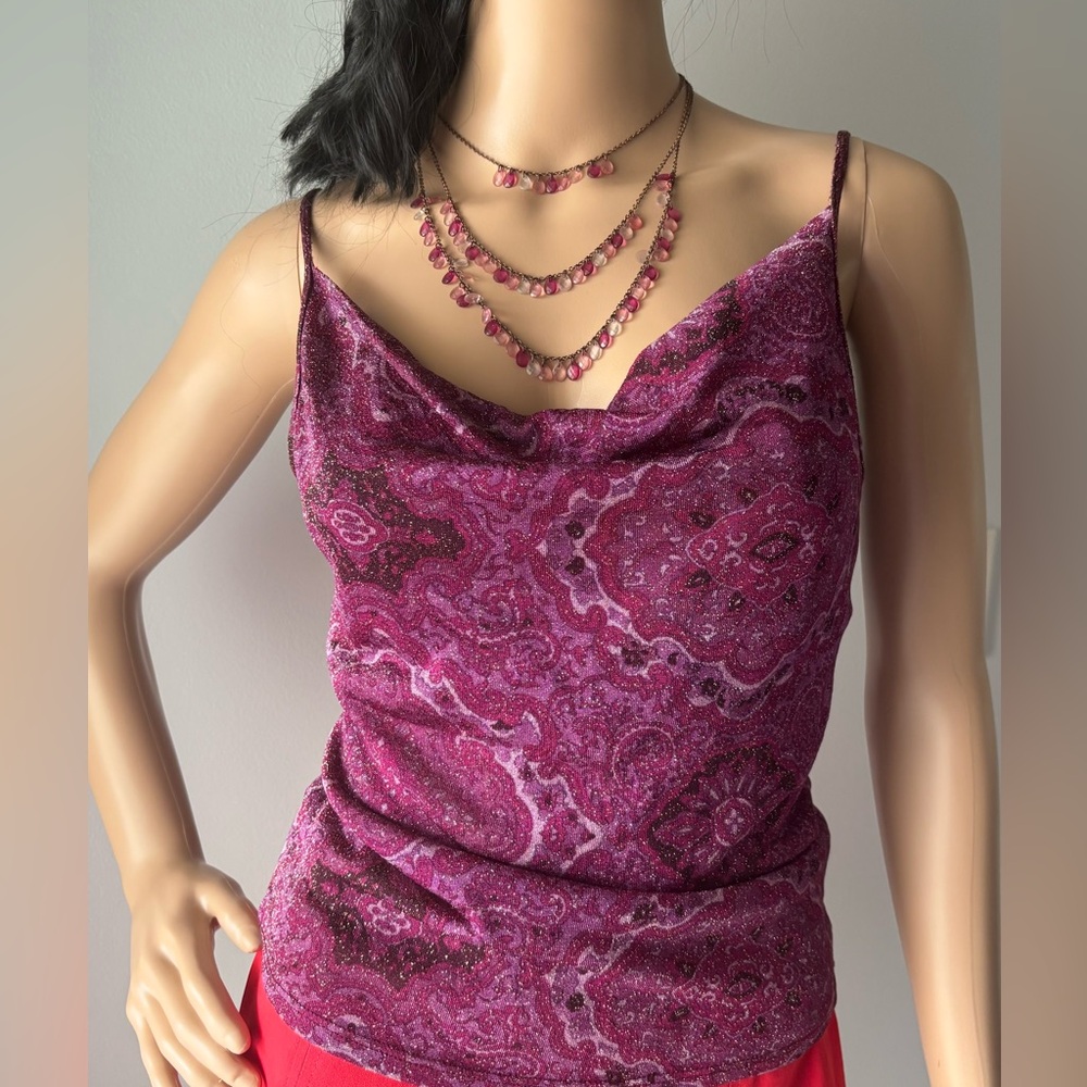Guess collection vintage spaghetti strap top. Purple/brown/gold. Sz M